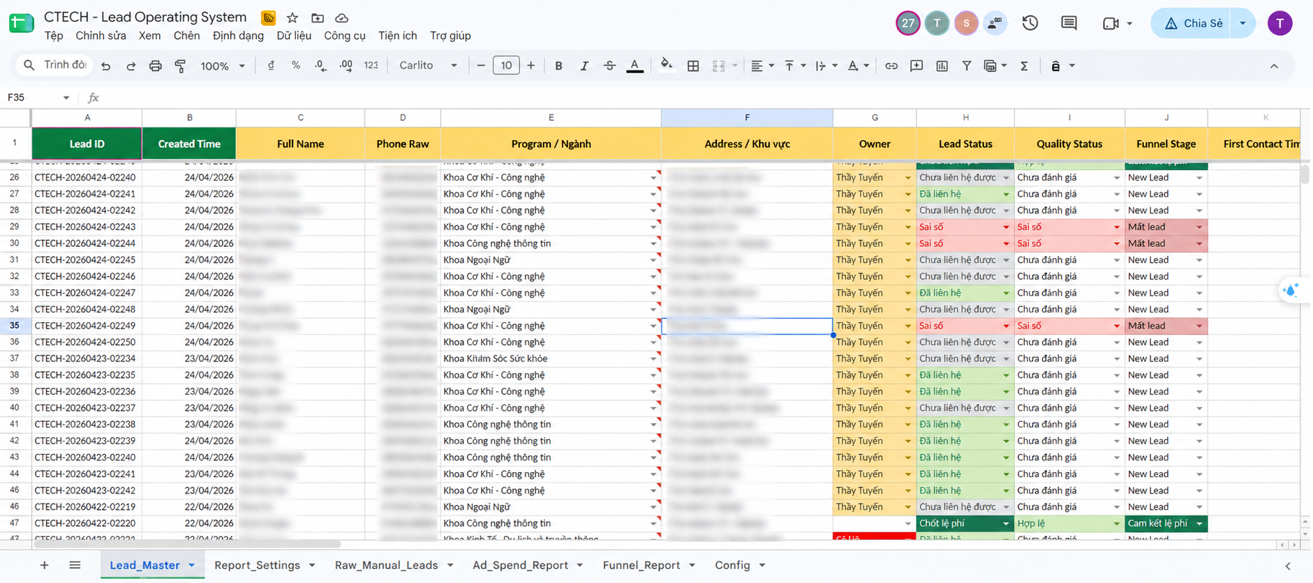 CTECH custom admissions Mini CRM with anonymized lead data
