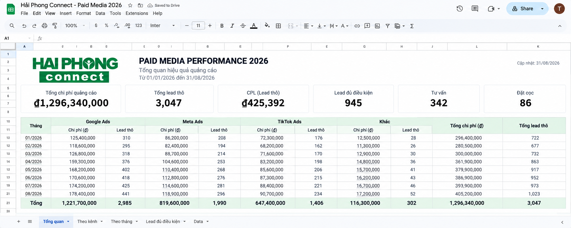 Hai Phong Connect paid media performance dashboard